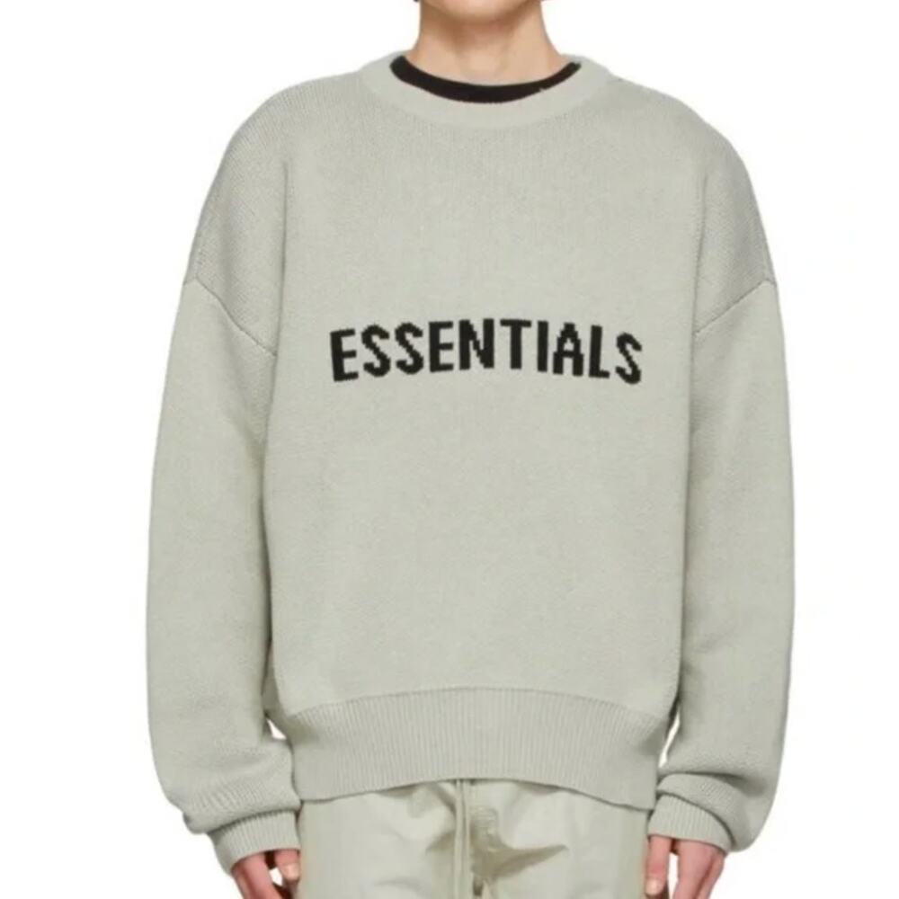 Fear of God Essentials Men's FW21 Knit Pullover Sweater Green Concrete Size XXL